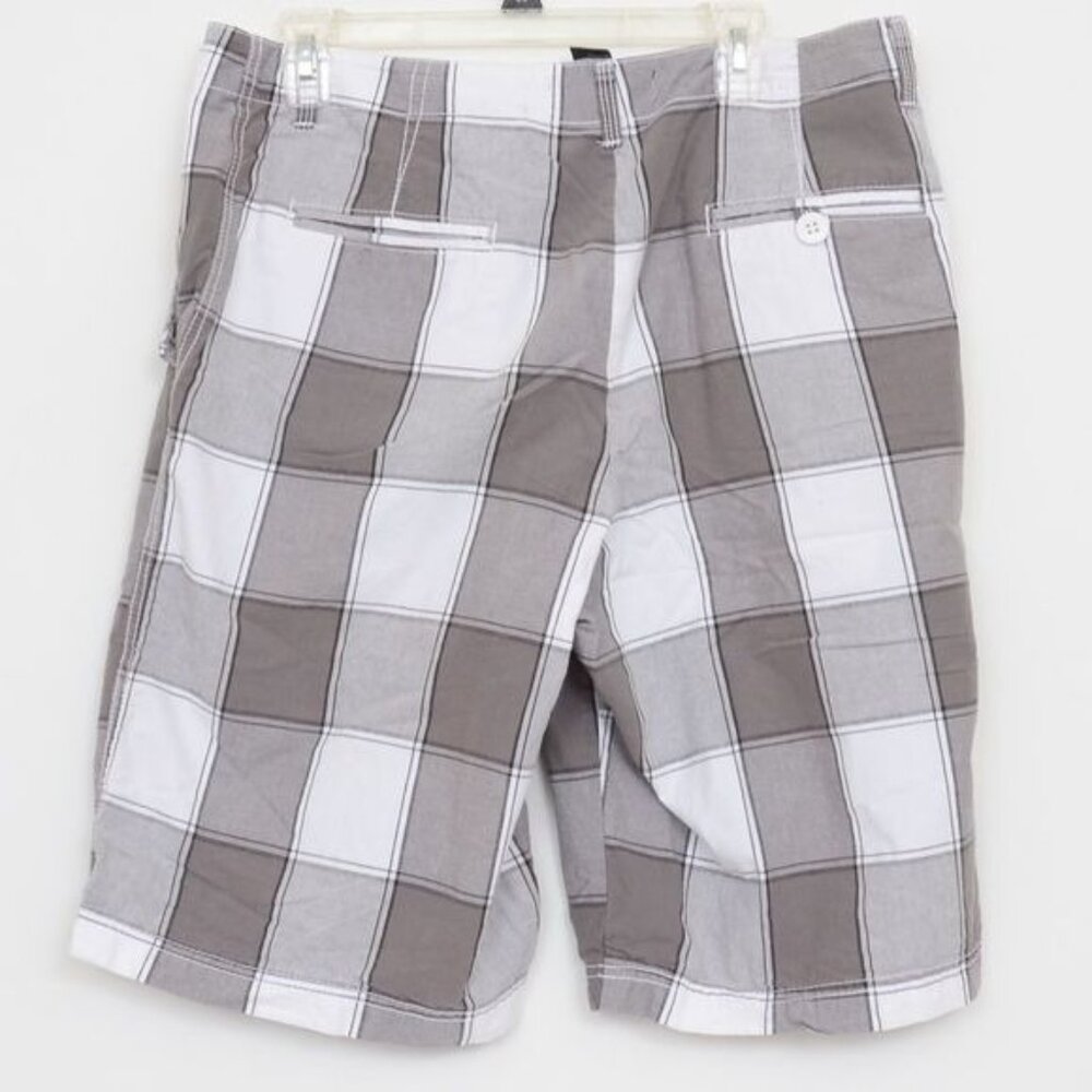 OP Ocean Pacific All Cotton Grey Plaid Summer Men's Shorts Size 36 Beach Surf - Picture 2 of 2